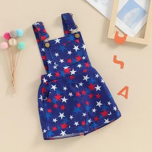 Kläder sätter små flickor pojkar 4 juli BIB Overgaver Shorts Toddler Summer Stars Stripes Justerbara Suspender Shortalls