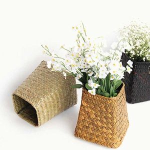 Planters Pots Natural Saweed Woven Storage Basket Garden Vase Hanging Flower Pot Home Decoration Q240429