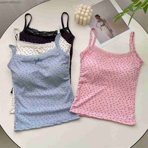Women's Tanks Camis Summer printed womens crop top bow lace vest sexy backless vest with padding basic tank top casual style Y2k street wearL24029