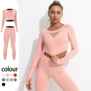 2sts sömlösa kvinnor sport kostymer yoga set träning sportkläder gymkläder fitness långärmad skörd topp hög midja leggings 240425