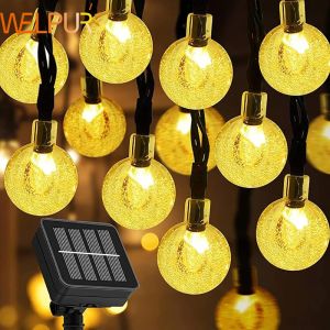 Decorações luzes solares de corda solar LED ao ar livre Bolsa solar Ball Light 8 Modos Lâmpada à prova d'água para iluminação de férias de decoração de festa no jardim