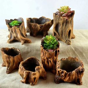 Planters Pots Creative retro imitation of wooden pile roots tree head flower pots succulent plants miniature landscapes and cement Q240429