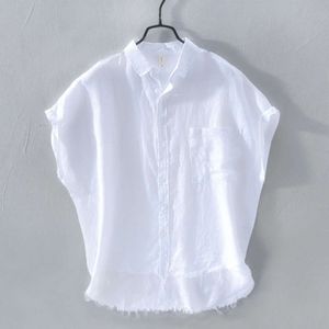 قميص الخفافيش الكتان قصير الأكمام العلامة التجارية العصرية المخصصة للرجال الملابس فضفاضة الصيف الشارع الهيب هوب رفيع