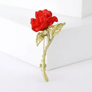 Brooches Alloy Dropping Oil Red Rose Brooch For Women's Beautiful And Charming Plant Flower Office Pin Gifts