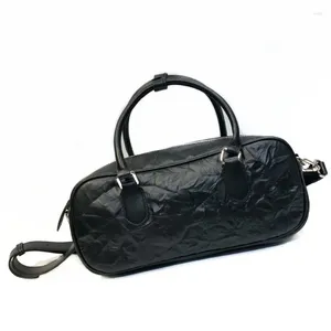 Sznurowanie oryginalne skórzane torebki torebki bostońskie dla kobiet w stylu vintage plisowana ręka chwytająca wzór torba na ramię panie crossbody