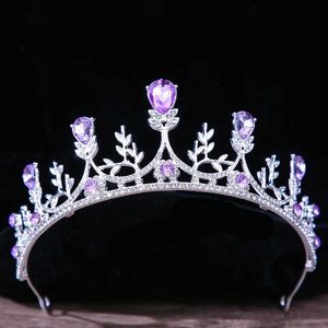 Tiaras Baroque księżniczka królowa Bridal Crown Purple Crystal Tiara dla kobiet ślub zabytkowe koronne suknia do włosów biżuteria