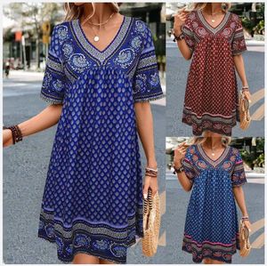 Casual Dresses Spring And Summer Foreign Trade Women's Short-sleeved Printed National Fashion Dress