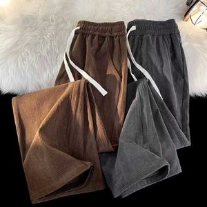 Męskie spodnie Nowe jesieni męskie szerokie nogawki luźne proste spodnie elastyczne talii narysowane pełne dopasowanie Q240429