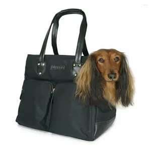 Dog Carrier Pet Travel Tote Bag With Waterproof Lining And Leather Handles