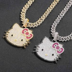 Colares pendentes Colar Kitty Kit Cat Cat Cut fofo diamante completo em pó de zircão de gato jóias ckhk