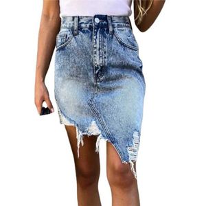 Saias da bainha irregular da bainha da bainha embrulhada 2024 Vestido de meio comprimento de jeans perfurado de verão para mulheres confortáveis e casuais roupas de rua