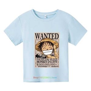 티셔츠 싱글 피스 티셔츠 어린이 의류 의류 순수면 티셔츠 쿨 만화 애니메이션 애니메이션 여름 캐주얼 탑 티셔츠 Luffy Boy and Girl Street Clothingl2404