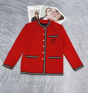 Women's Wool Blends Designer Early Spring Pending Style Elegant Loose Round Neck Black Red Contrast Button Coat