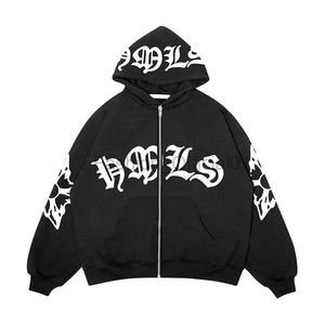 Męskie bluzy bluzy bluzy bluzy bluzy bluzy bluzy gotycka bluzy z kapturem Y2K Print Hoodie Kobiety harajuku duże zamek błyskawiczne kurtki Hip Hop Men Ubrania D240429