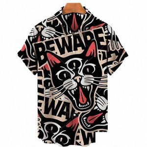 Men'S Dress Shirts Summer Hawaiian Shirt Mens 3D Animal Printing Angry Cat Catal Short -Sleeved Stereo T -Shirt Large Size Top T7Ip D Dhmqp