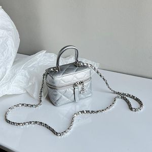 10a modehandväska kvinnor minikedja silverpåse läder hårdvara kontroll hänge diamant klassisk lås lyxdesigner liten 12 cm metall bvdk