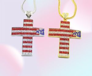 hip hop the Stars and Stripes cross diamonds pendant necklaces for men Religious luxury necklace Stainless steel Cuban chain 6785036