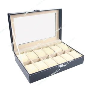 Nova caixa de exibição de caixa de relógios de couro Faux New Faux 12 Slots Jewelry Storage Box (sem relógio)