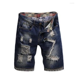 Men's Jeans Ripped Denim Shorts Summer Holes Destroyed Slim Straight Light Blue Breeches