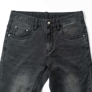 Tunn sommar tvättade tryckta svarta mens smala passform liten rak rör medelålders casual elastisk hög midja mångsidig jeans
