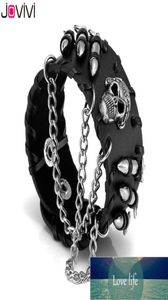 Jo 1x Mens Bracelets Metal Biker Black Wide Bullet Skull Spike Chain Cowhide Leather Punk Rock Bracelet Adjustable Wristband F9491752