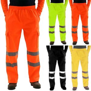 Men's Pants Safety Sweat Reflective Stripped Tracksuit Fleece Work Bottoms Jogging Joggers