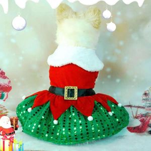 Hundkläder jul husdjurskläder festlig jultomten kläd dig upp kjol med glänsande paljetthal röd halsduk kappa rekvisym cosplay