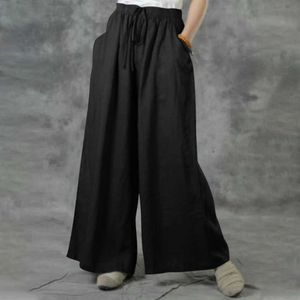 여성용 바지 Capris M L XL 2XL 여성 하이 허리 바지 2024 여름 솔리드 캐주얼 검은 넓은 다리 바지 패션 한국 바지 Y240429