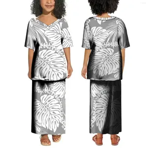 Abiti casual per bambini Puletasi Custom Polynesian Girls Set Skirt Summer Short Short-V-Neck Long Top and White