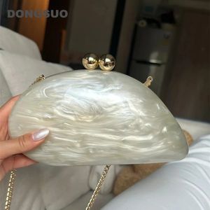 Acrylic shell shape clutch bag women designer evening party cute purse green gold purple ivory handbag High Quality 240423