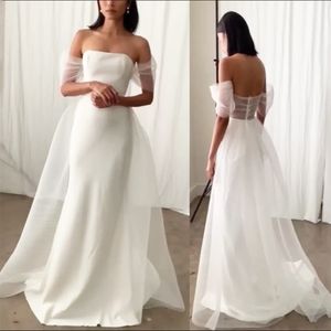 Strapless Wedding Dress Mermaid Long White Crepe Bridal Gown for Wedding Party