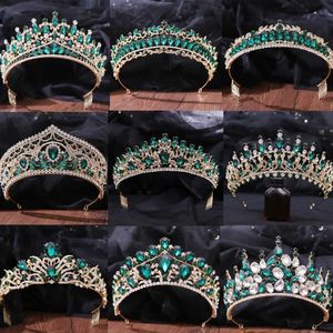 Tiaras barock grön kristall krona brud tiara för kvinnor bröllop koreansk lyx prinsessa drottning huvudstycke hår smycken tillbehör