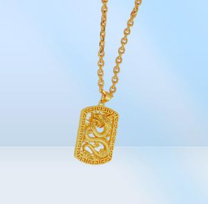 Dragon Mönster Square Pendant Chain 18k Yellow Gold Filled Mens Cool Pendant Necklace Fashion Style7959976