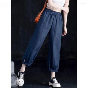 Pantaloni da donna Bloomer a colori solidi casual estate semplicità moda elastica di lussuosa tasche di lino di cotone femmina