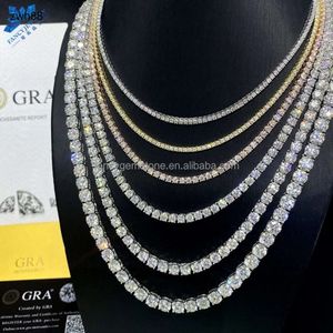 Длинное ожерелье большого размера Moissanite D VVS Diamond 2 мм 3 мм 4 мм 5 мм 6,5 мм 925 стерлингового серебряного серебряного серебра 18 -каратного золотого теннисного ожерелья