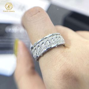 공장 가격 화이트 골드 도금 925 스털링 실버 VVS Moissanite 다이아몬드 8mm 쿠바 링크 체인 밴드 링 남성용