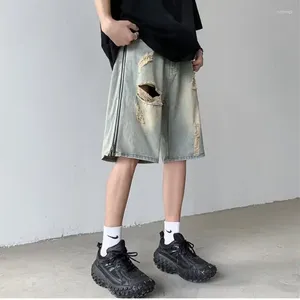 Mäns jeans y2k rippade denimshorts för män sommar ins koreanska mode streetwear hip hop lossa rak last