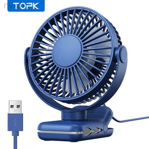 Electric Fans TOPK K62B Small Portable Clip Fan USB Desk Fan with 3 Speeds Strong Airflow 720 Rotation Ultra-Quiet Desk Fans for Home/Offi d240429