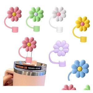 İçme Samanları 50pcs 10mm Çiçek Çiçekler Tumbler ve Animal Sts Bip Sile Kapakları Karikatür Toz Fiş Toppers Takım Aksesuarları Damla Teslimat H Dhrur