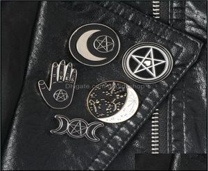 Pins broszki biżuteria Pins wiedźmy kolekcja Pentagram Triple Moon Constellation Wizard Witchy Goth Lapel Pin for Witches Drop Deli7041969