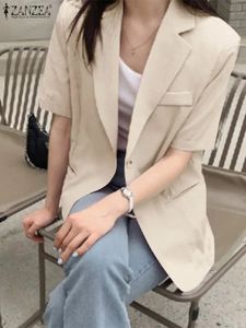 Women Casual Blazer Elegant ZANZEA Office Lady Short Sleeve Pockets Suit Jackets Fashion Notched Collar Coats Femme 240417