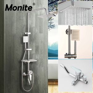 Set Monit 8 Zoll Niederschlag Chrom polnische Dusche Wasserhahn Wandmontage Badezimmer Duschset Einstellen Höhe Handheld 3 Ways Mixer Wasserhahn