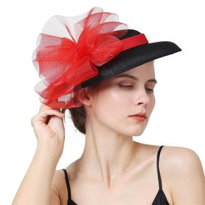 Wide Bim Hats Bucket Hats Party Chapeau Cap Chic großer Blumen -Faszinator -Hut Imitation Sinamay Frauen Neue Derby Royal Headpiece Headwear Haarteife Y240426