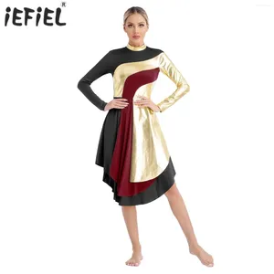 Stage Wear Womens Praise Dance Dress Color Block Liturgical Church Worship Performance Costume Lyrical Irregular Hem Choir Dancewear