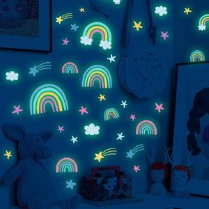 Cartoon Luminous Wall Stickers Glow In The Dark Fluorescent Rainbow Decal For Kid Rooms Bedroom Ceiling Nursery Home Decor 240426