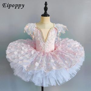 Stage Wear Wear Children's Professional Ballet Dance Dress Girls Girls Soft Véil Tulle Tutu Shair Show Roupas de Performance