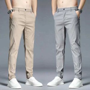 Men's Pants Summer ultra-thin mens casual mens slim fit straight elastic ice sports jogging pants fashionable Korean black khaki greenL2403