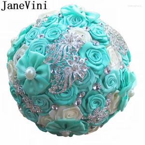 Wedding Flowers JaneVini Bling Crystal Tiffany Bridal Bouquet Beaded Diamond Women Bride Brooch Bouquets Decoration Mariage 2024