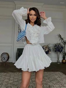 Spódnice Summer eleganckie białe falbany mini spódnica kobiety wysoka talia seksowna urocza plisowana a-line tutu krótka lady impreza sportowa streetwear