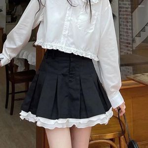 Skirts Sexy Lace Patchwork Mini For Women Japanese Sweet Cute Black Pleated Tennis Skirt Woman Y2K High Waist Lolita Cake